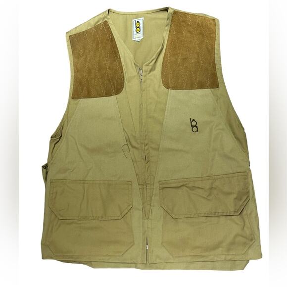 Bob Allen Mens Medium Khaki Tan Hunting Shooting Vest with Suede Shoulders - Picture 1 of 7